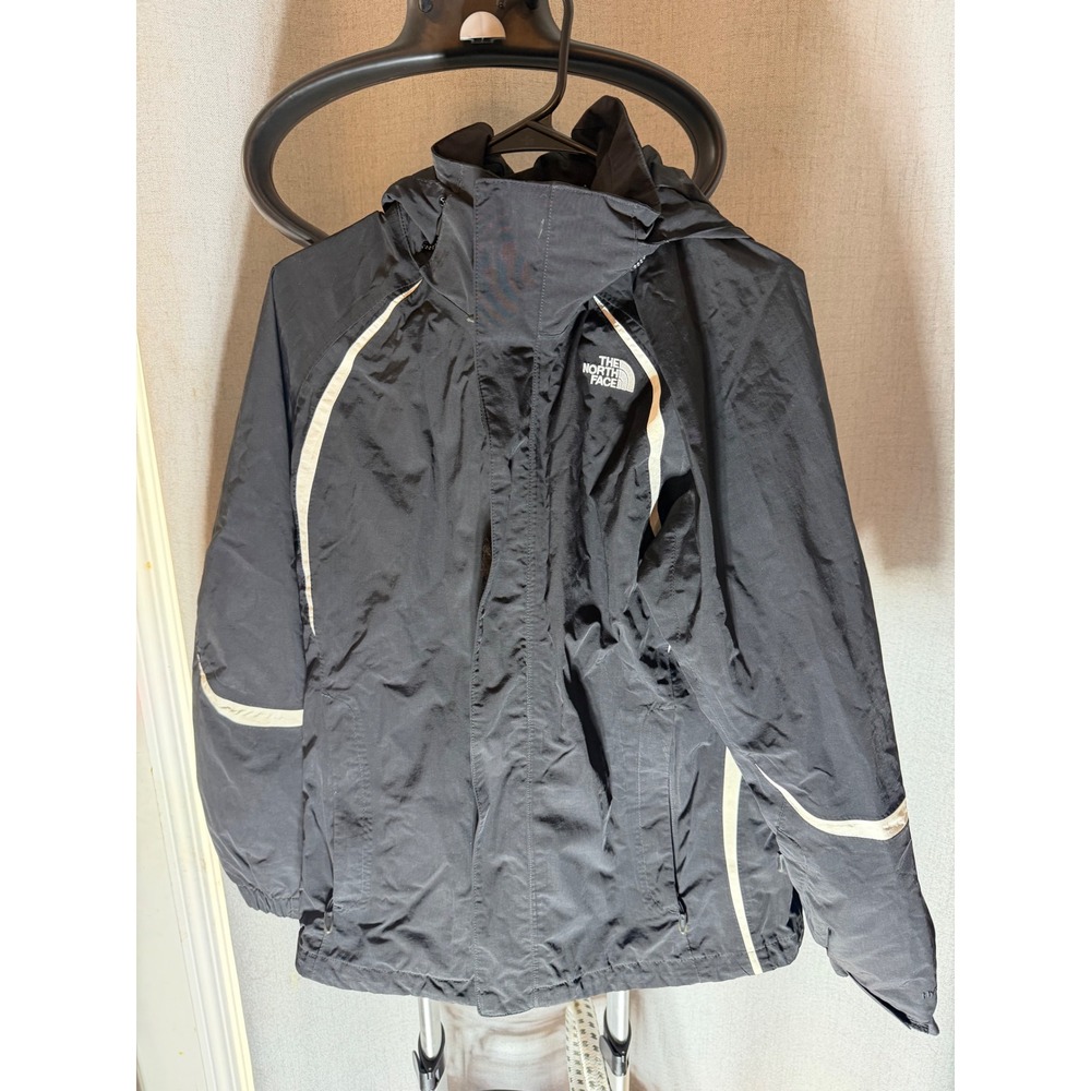 The North Face HyVent Hooded Ski Jacket Black White Piping Mens Small Medium